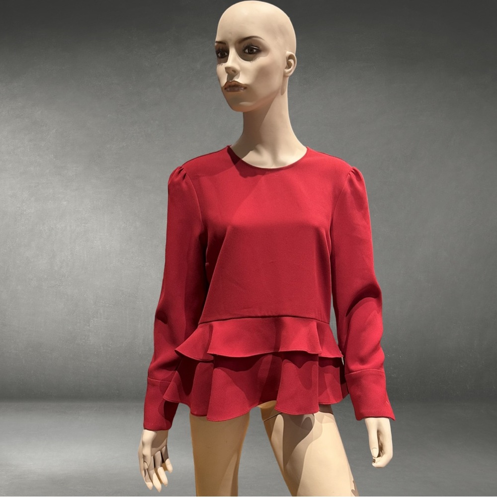 Zara Woman tiered Rich Red Blouse NWT m